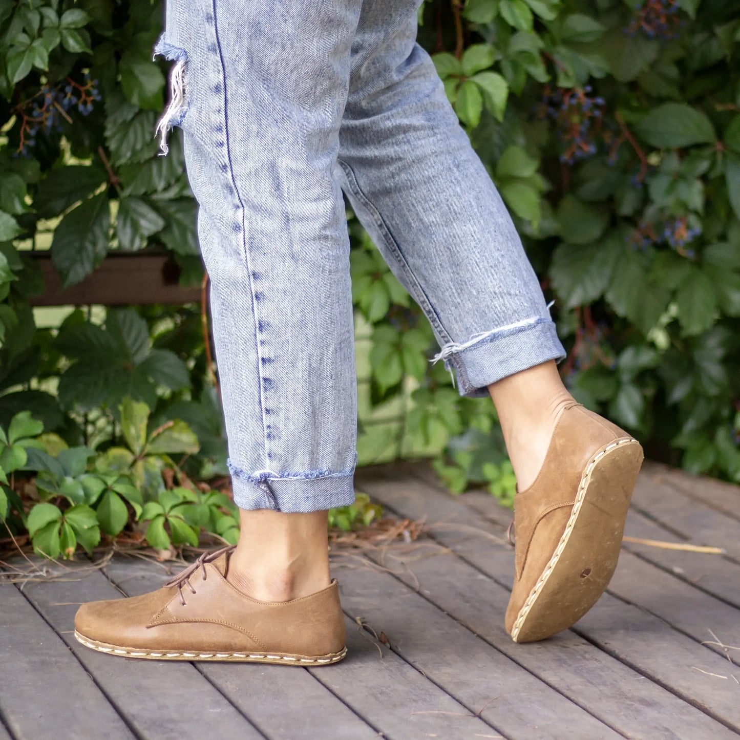 handmade matte brown leather barefoot shoes for women