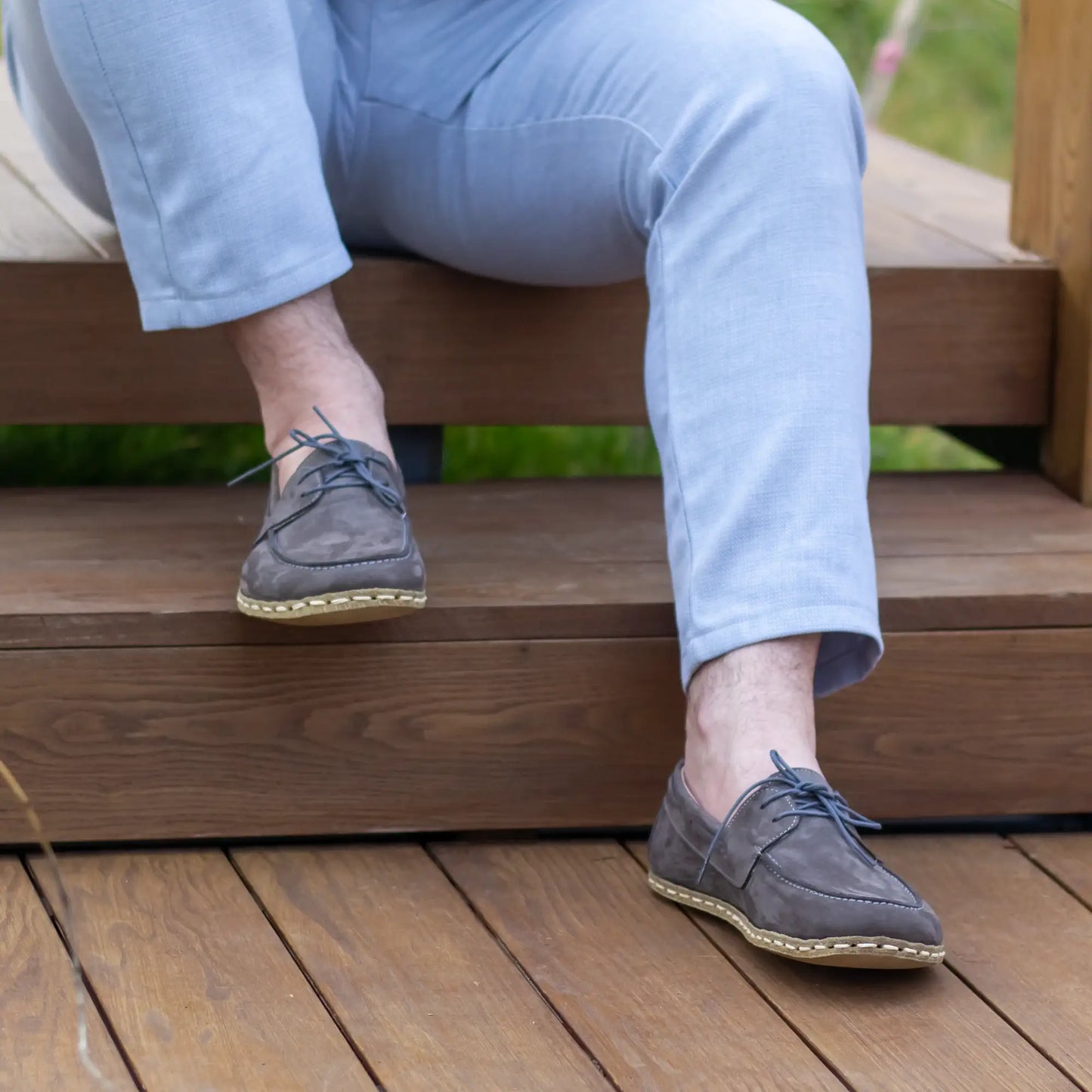 handmade mens gray nubuck leather barefoot earthing shoes