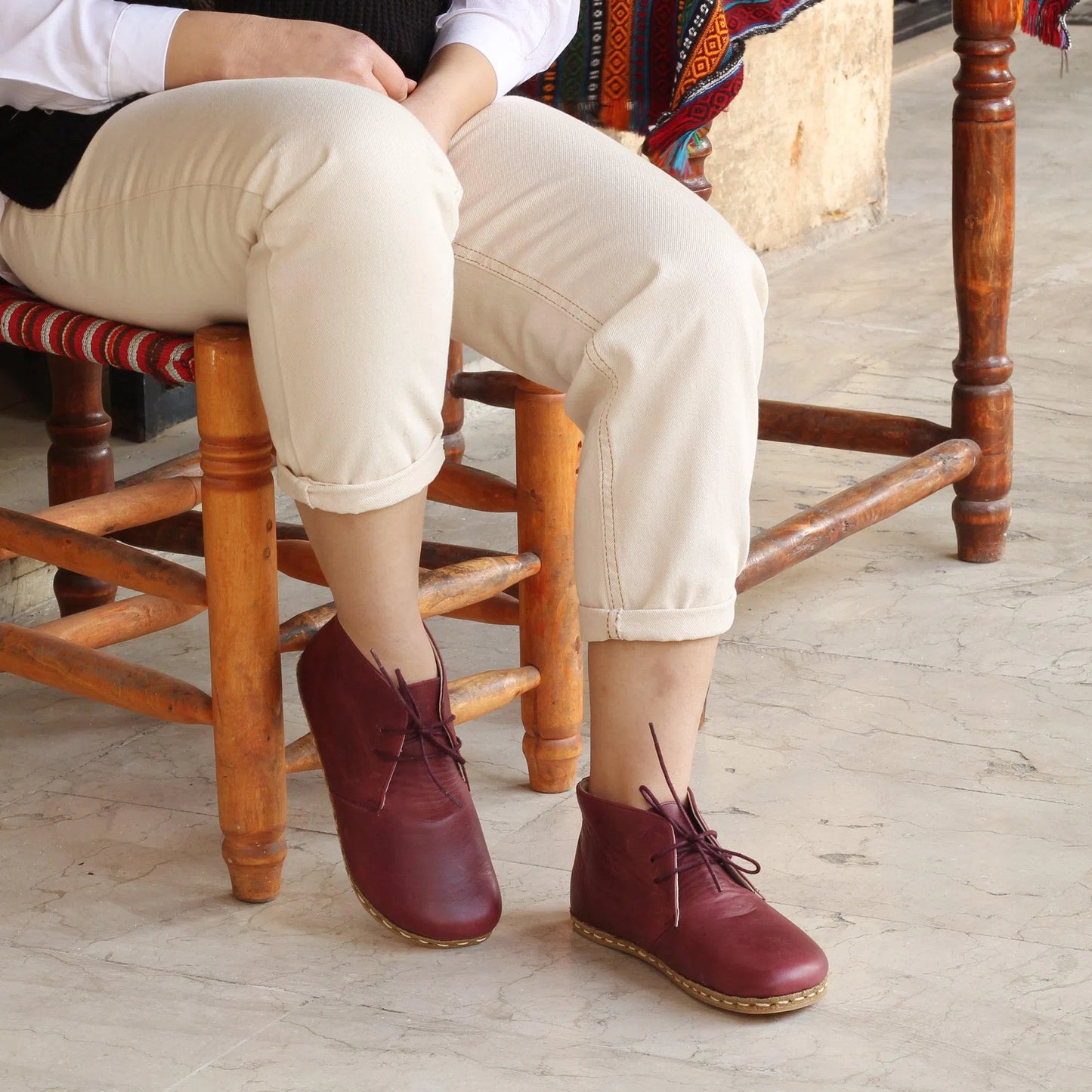 handmade oxford boots women burgundy leather earthing style