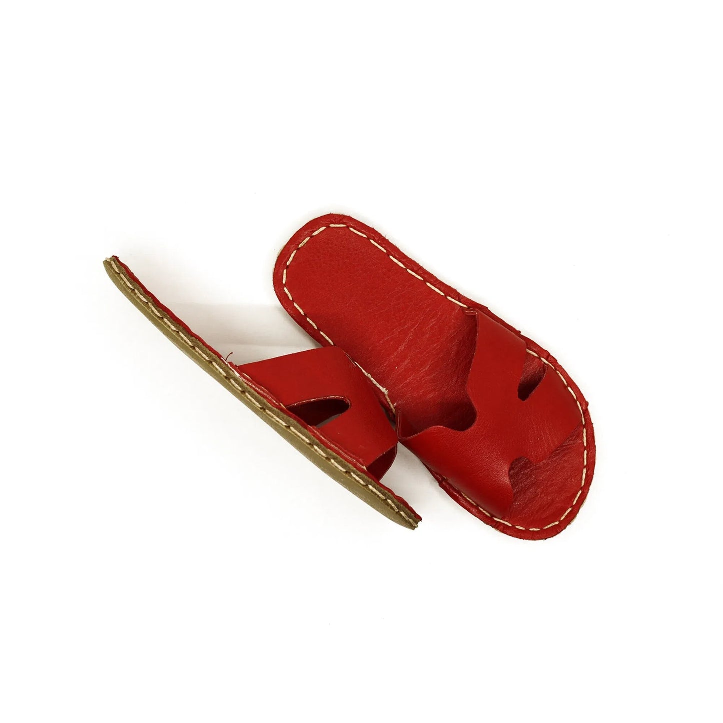 handmade red barefoot slippers men h strap design