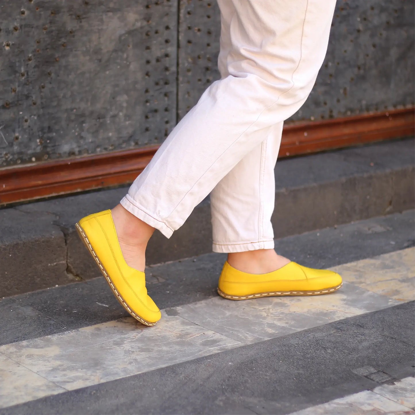handmade womens barefoot loafers yellow