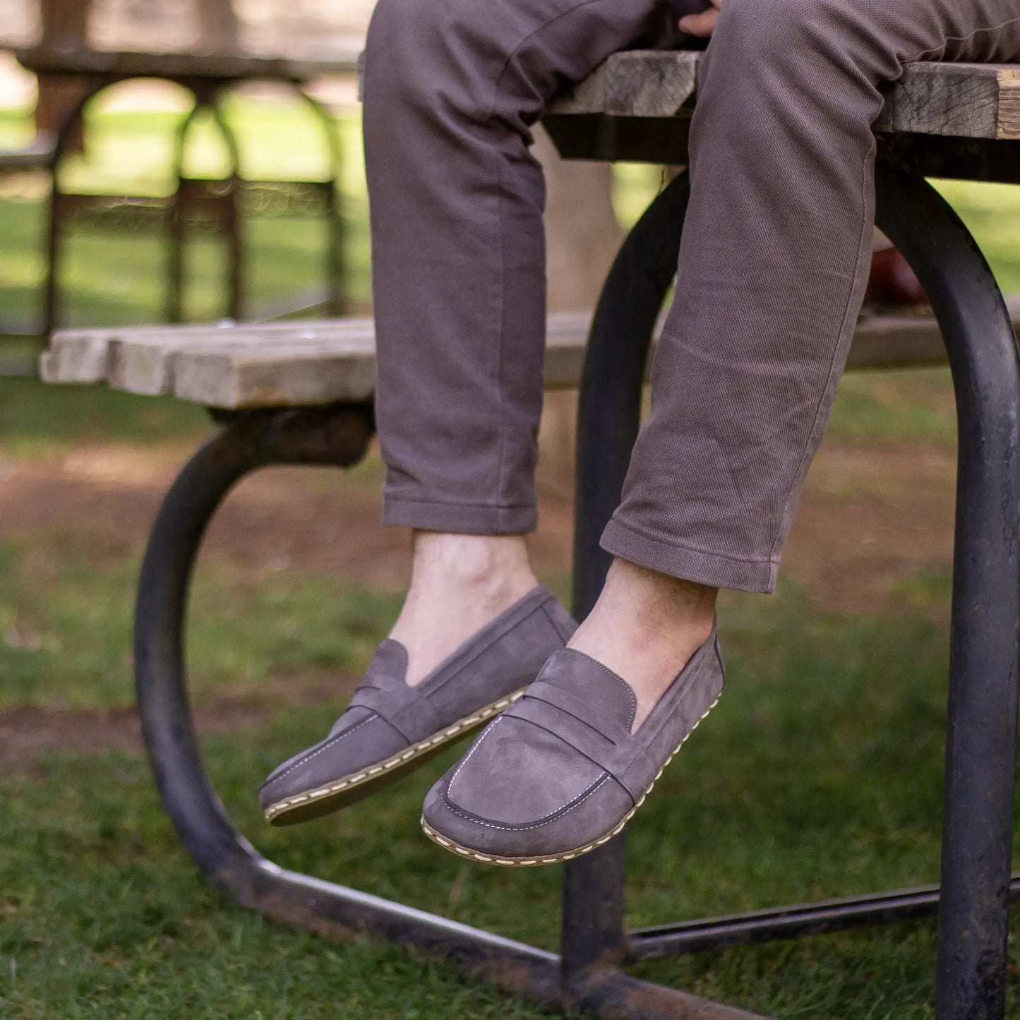 healthy posture grounding barefoot shoes gray nubuck men