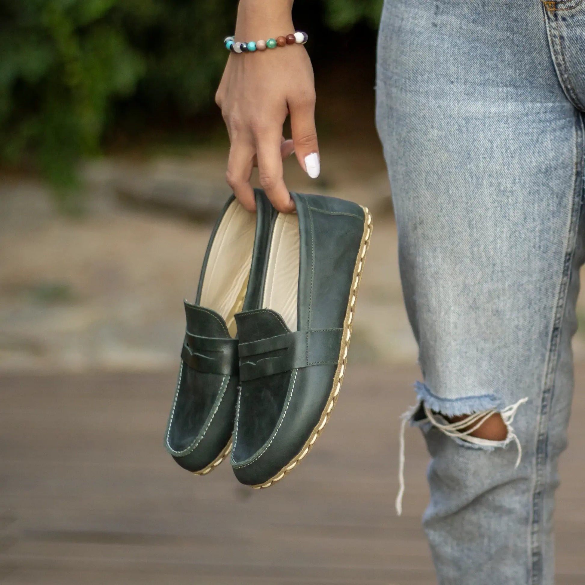 leather barefoot earthing shoes toledo green women