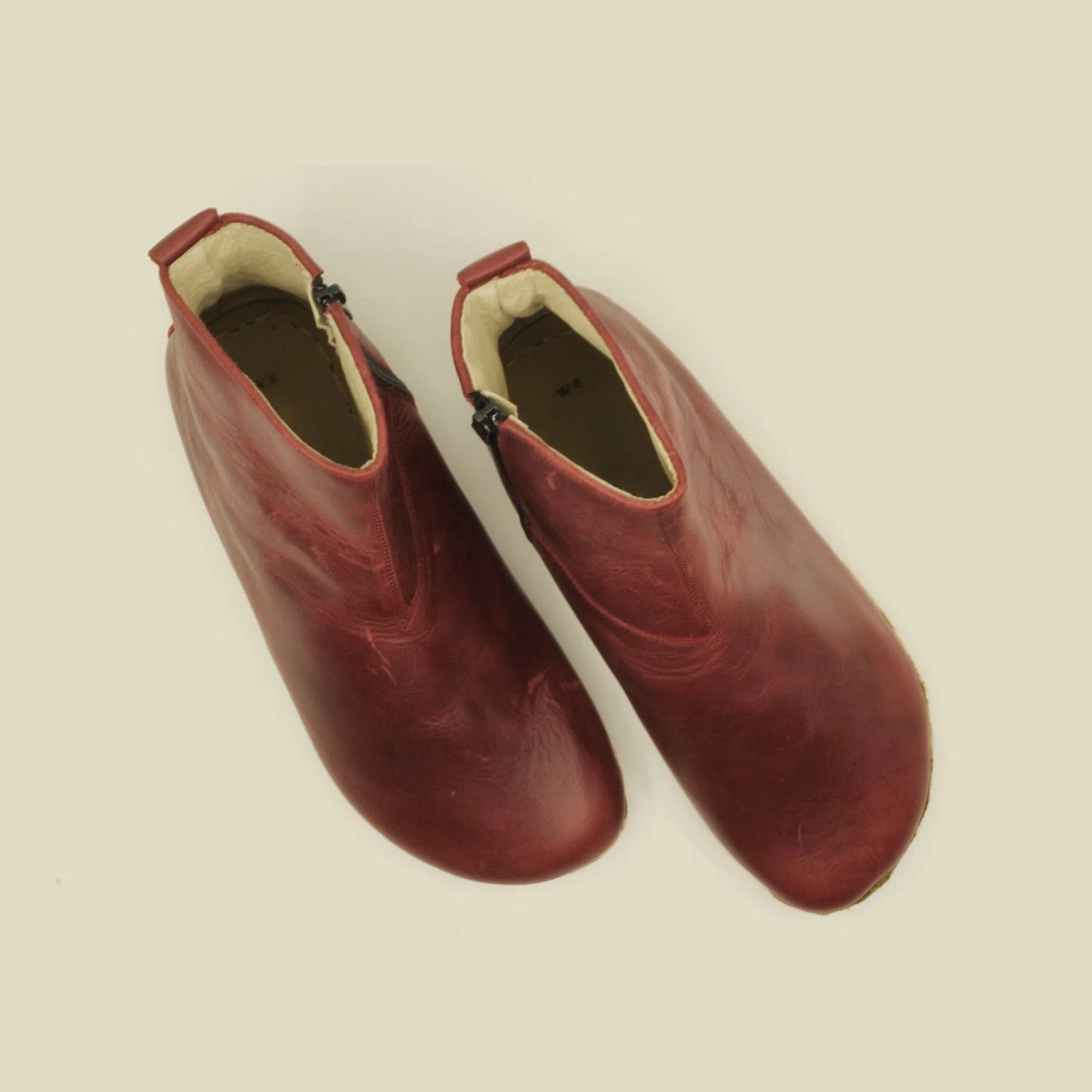 leather burgundy zipper barefoot boots men