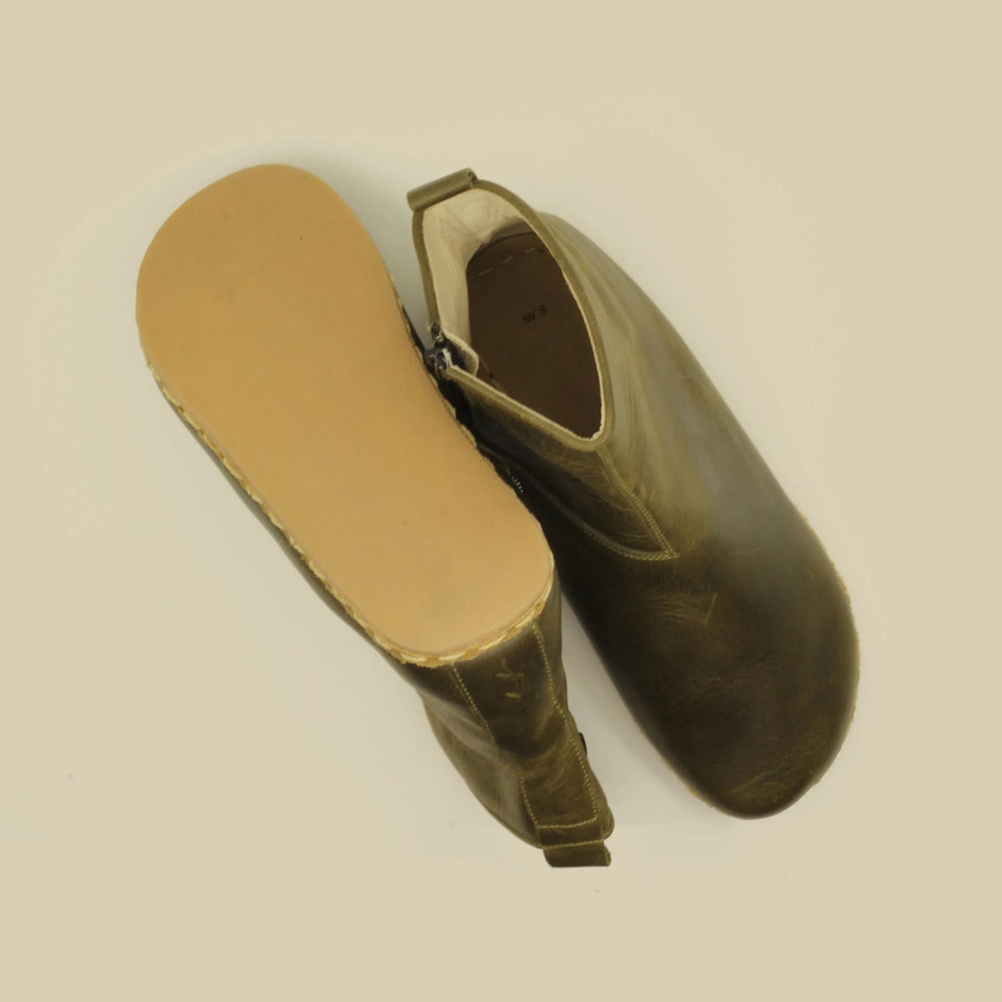 leather olive green zipper barefoot boots men