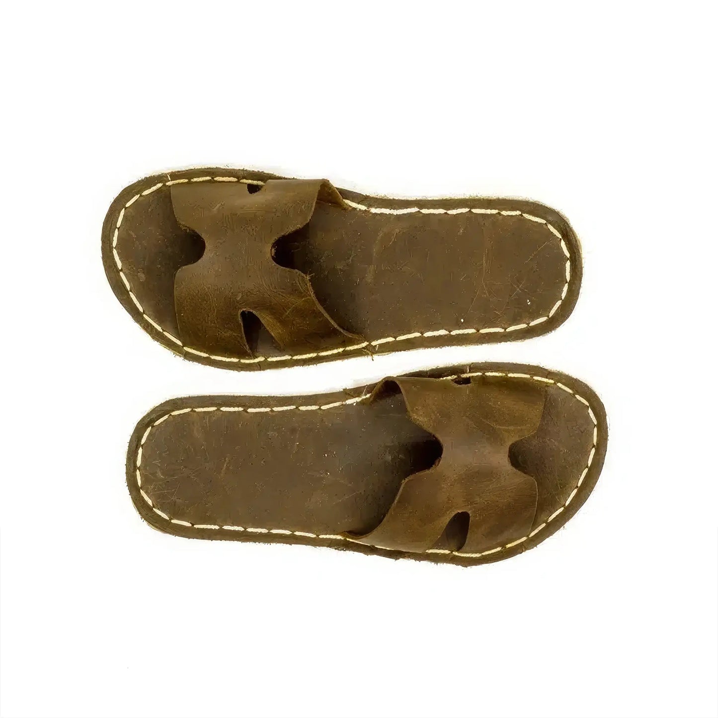 leather style brown barefoot men house slippers