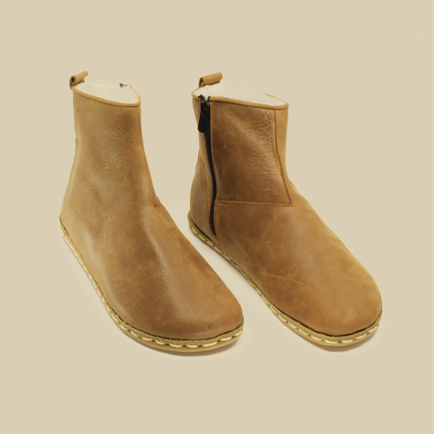 matte brown barefoot walking leather boots men