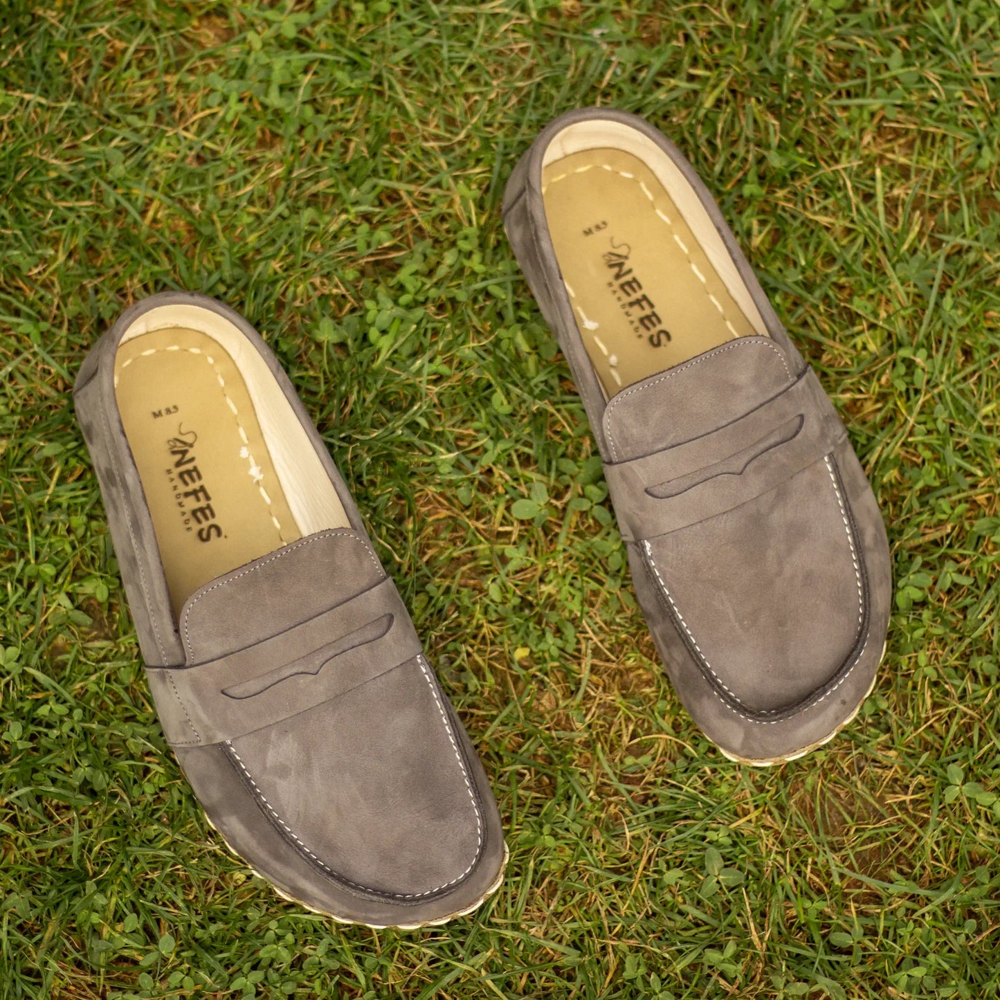 men grounding barefoot leather shoes gray nubuck