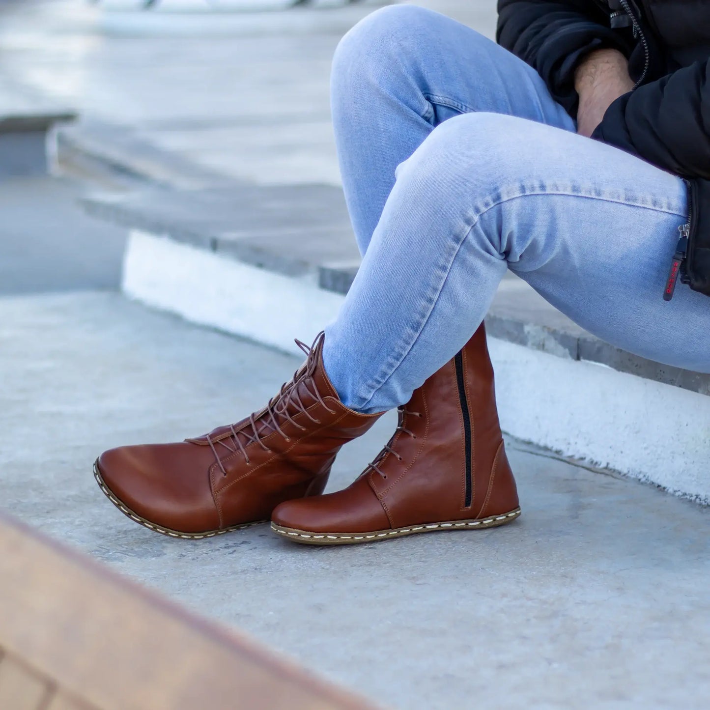 men’s barefoot lace up leather boots tornado brown