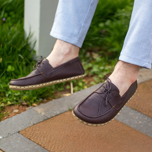 mens bitter brown leather barefoot earthing shoes
