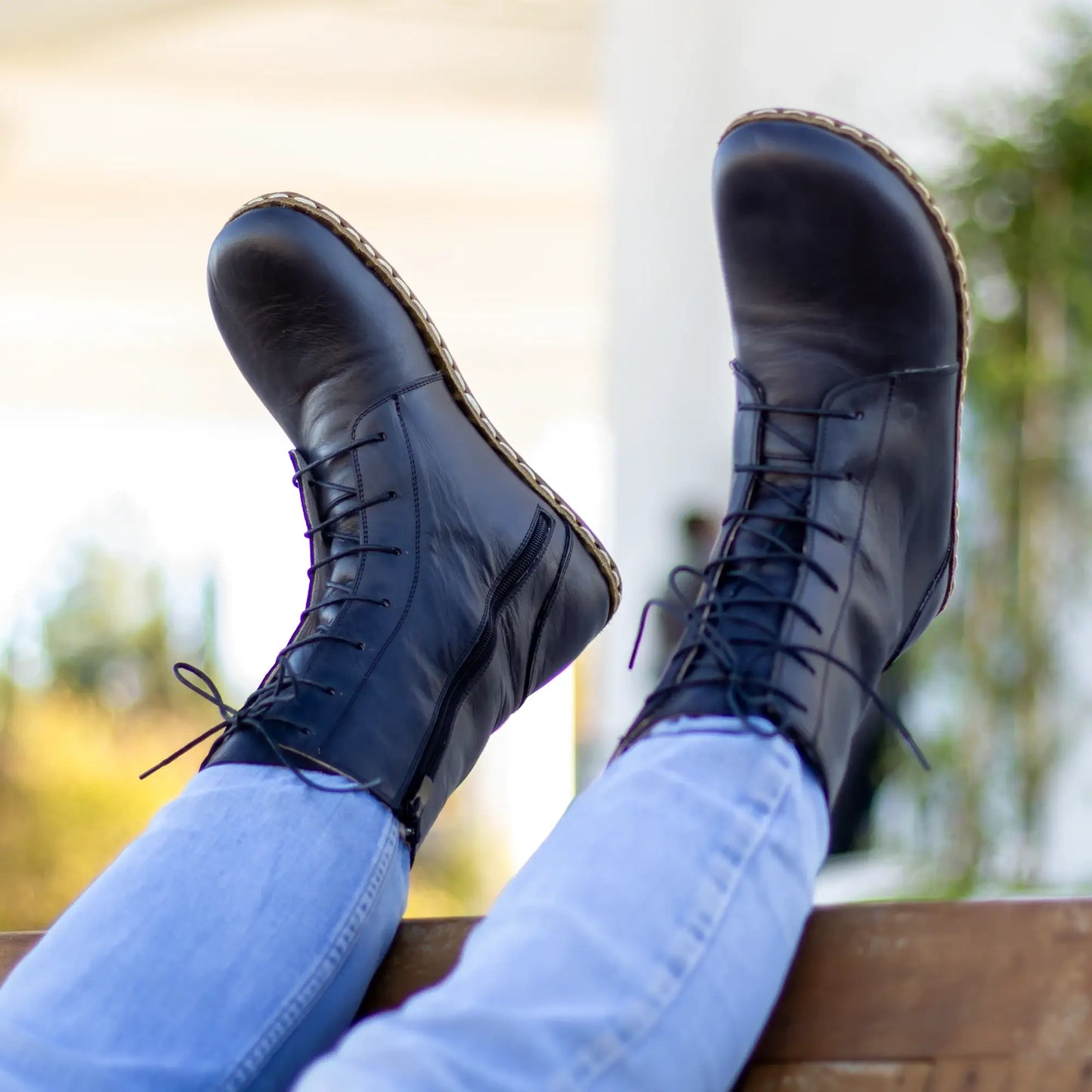 mens black barefoot lace up boots in leather