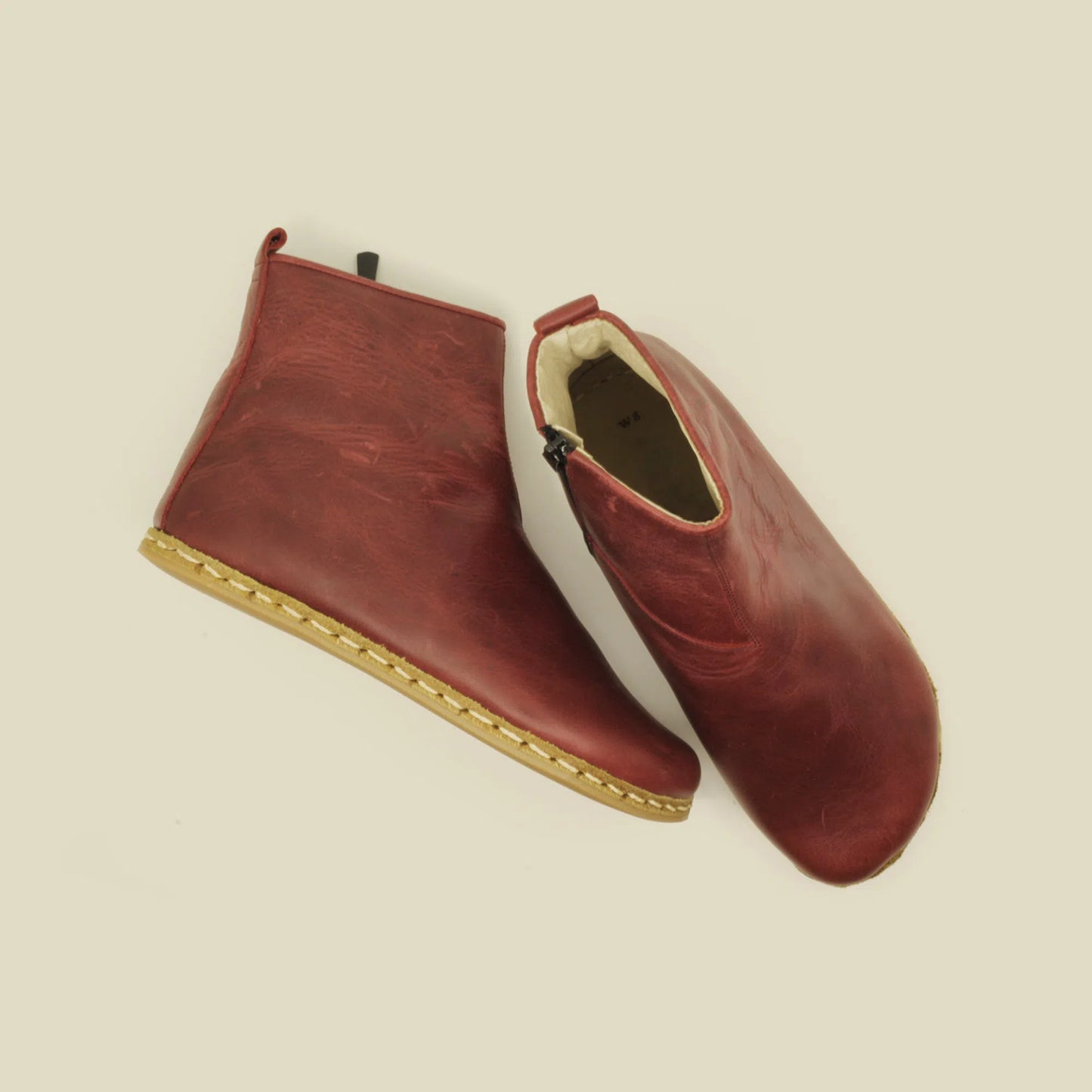mens burgundy barefoot boots with zipper leather