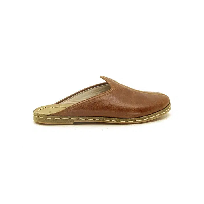 mens closed toe antique brown leather slippers