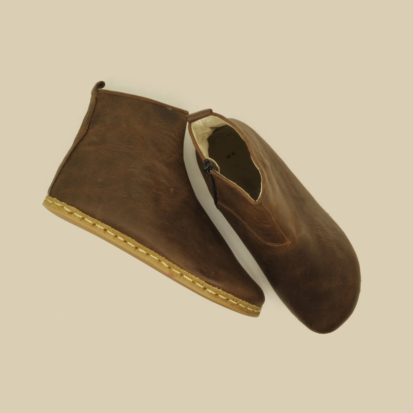 mens crazy classic brown barefoot boots with zipper