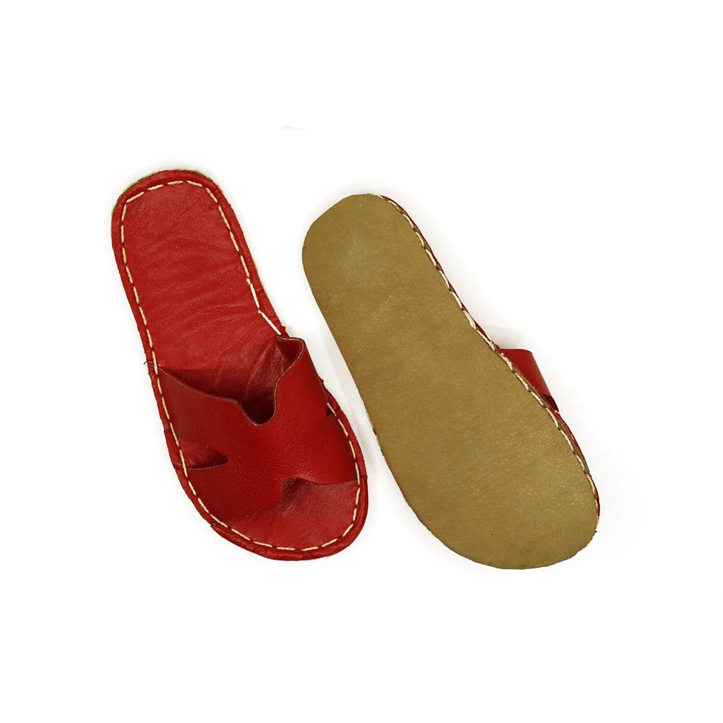 mens red leather h style barefoot summer slipper