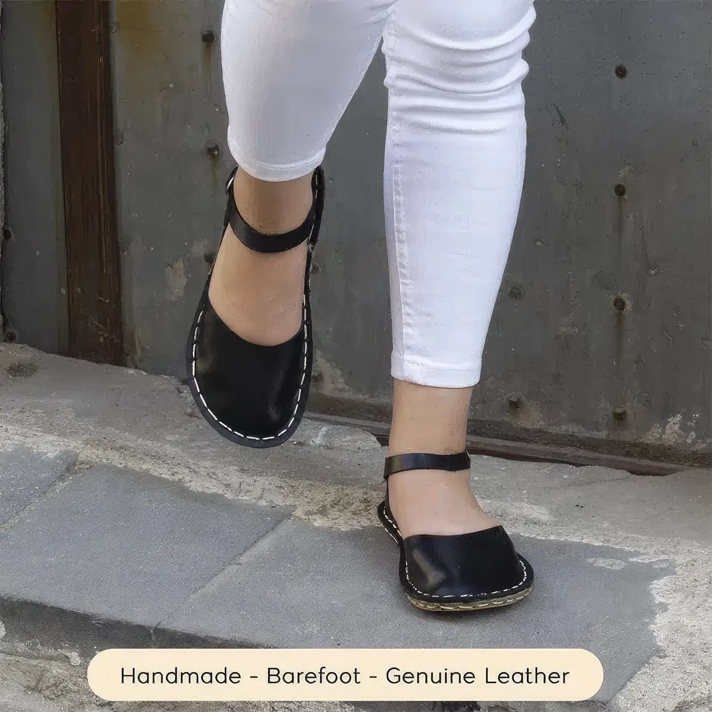 minimalist barefoot sandals black leather handmade