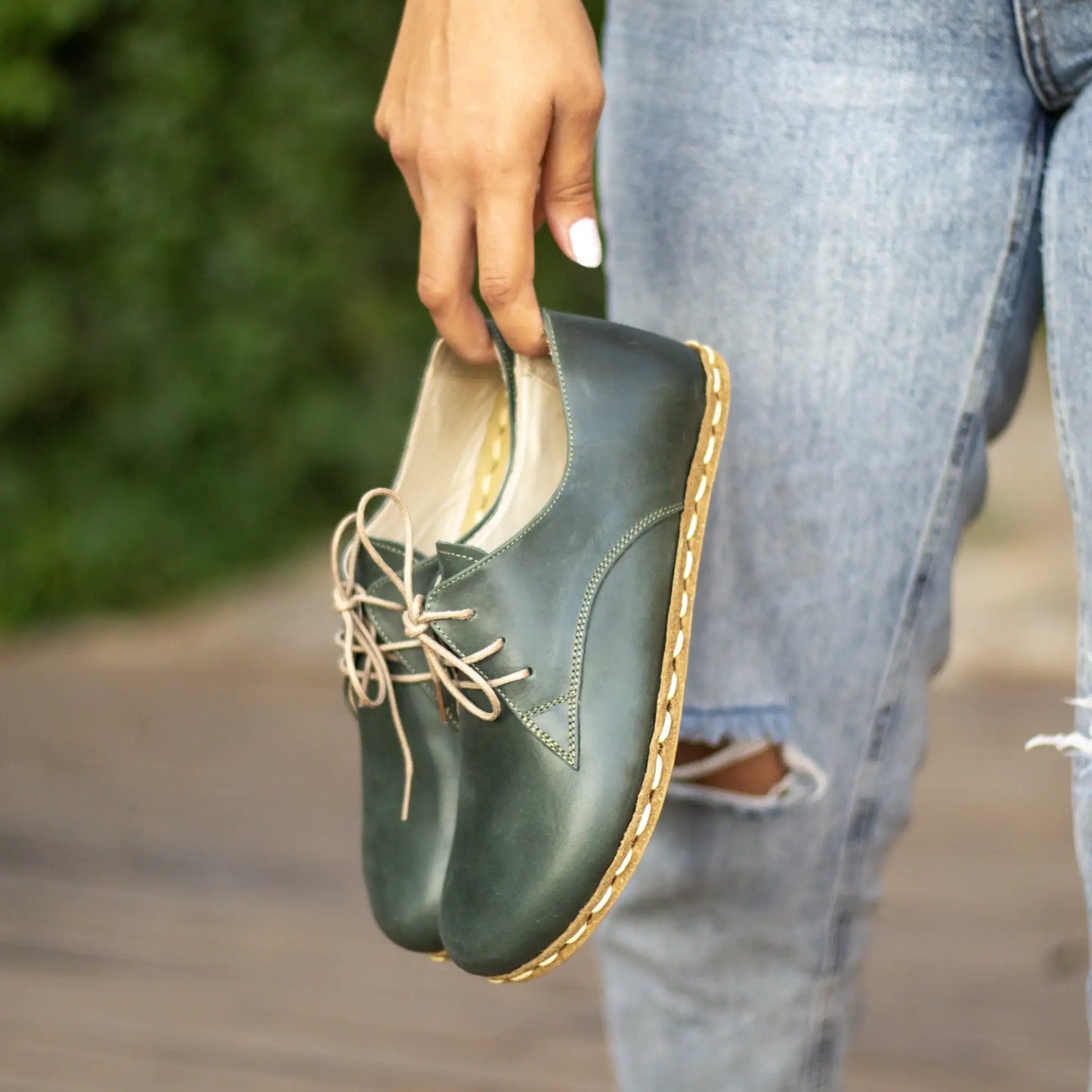 minimalist handmade barefoot leather shoes toledo green women