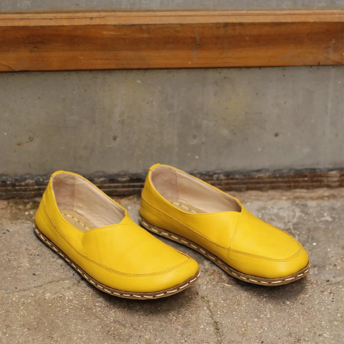 minimalist handmade barefoot loafers women yellow
