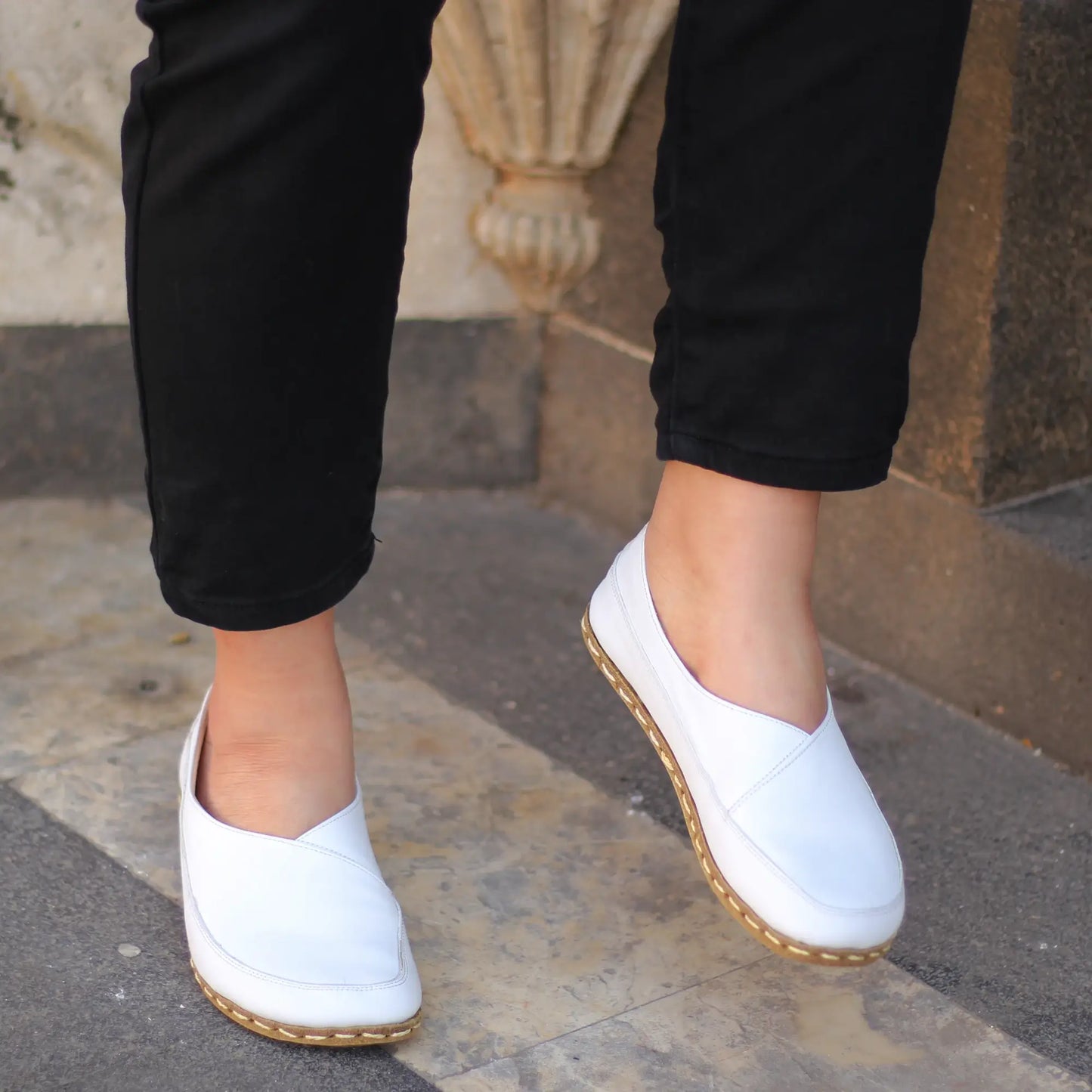 natural handmade barefoot loafers for women white