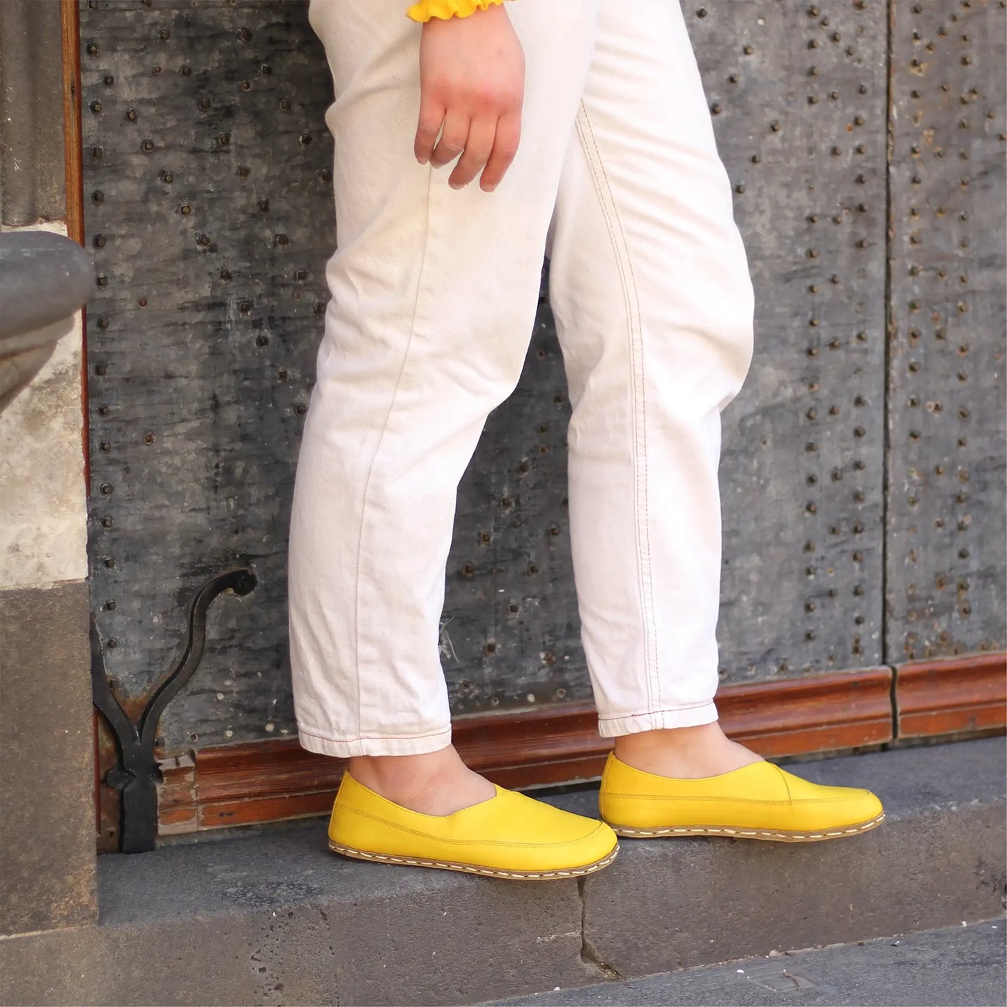 natural handmade barefoot loafers for women yellow