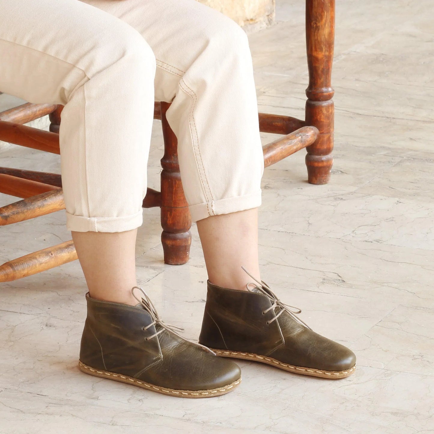 Olive Green Oxford Boots Women's-Women's Boots-nefesshoes-3-Nefes Shoes