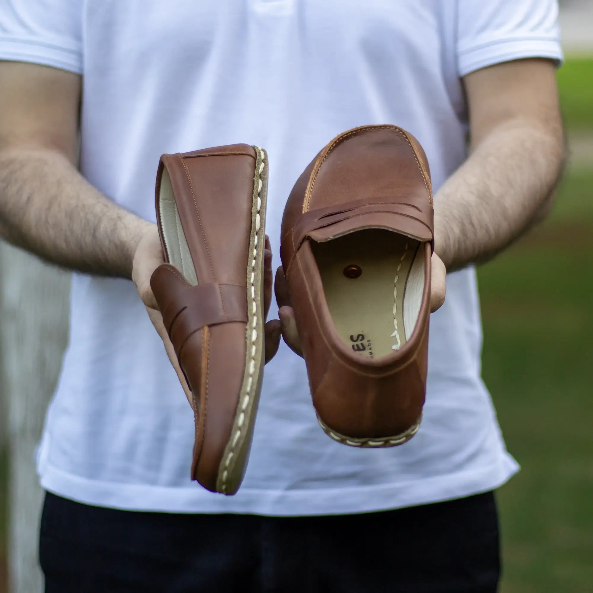 premium leather barefoot grounding shoes men crazy new brown