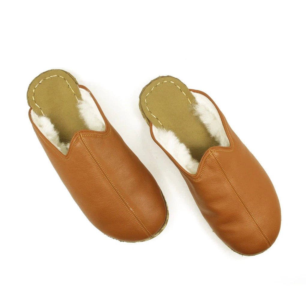 Sheepskin Brown Women's Slippers-Women Barefoot Slipper Furry-nefesshoes-4-Nefes Shoes