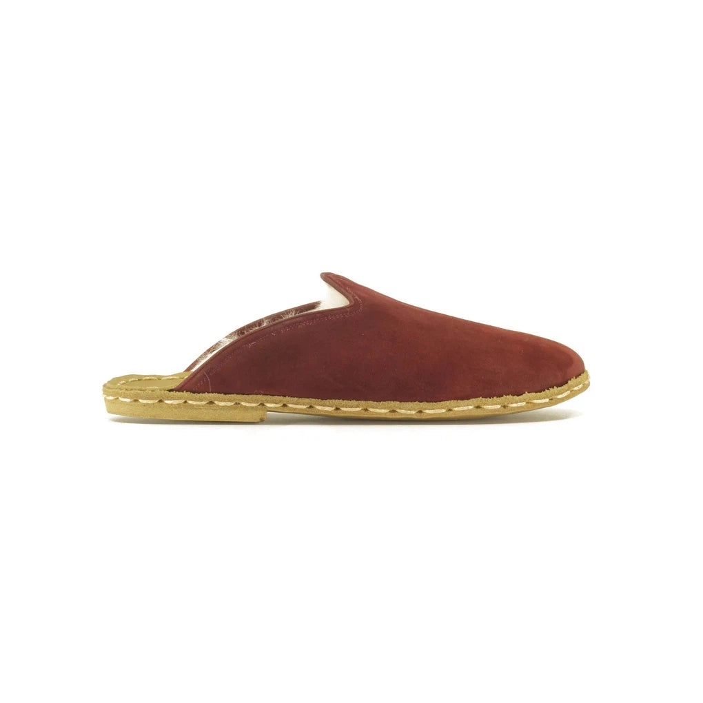 Sheepskin Burgundy Women's Slippers-Women Barefoot Slipper Furry-nefesshoes-4-Nefes Shoes