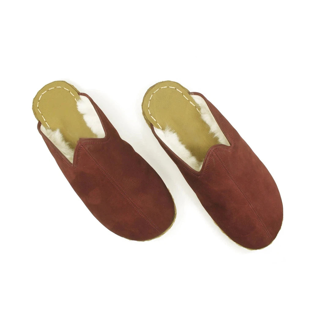 Sheepskin Burgundy Women's Slippers-Women Barefoot Slipper Furry-nefesshoes-4-Nefes Shoes