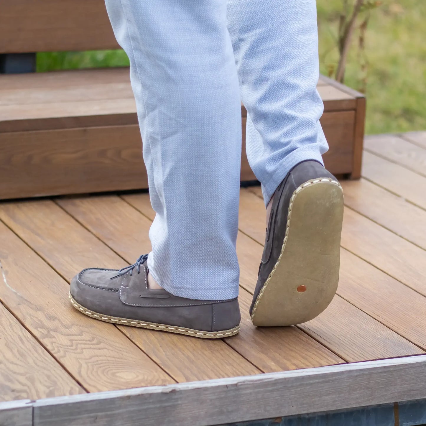 stylish gray nubuck mens leather barefoot earthing shoes