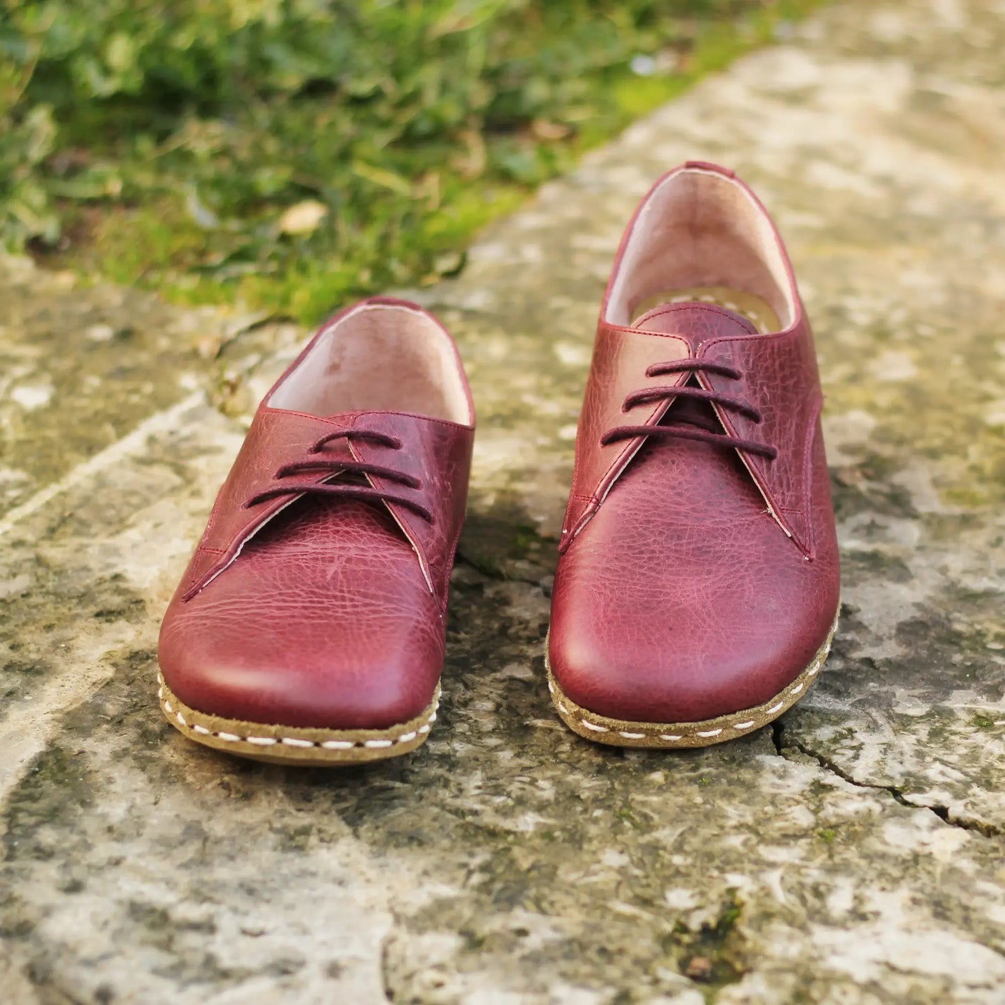 stylish womens handmade burgundy barefoot leather shoes
