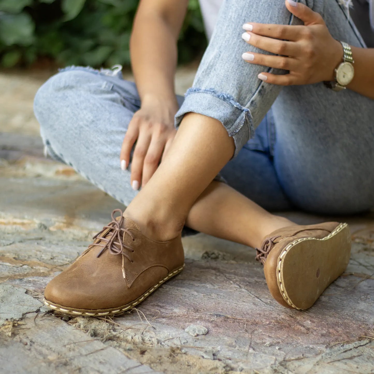 stylish womens handmade matte brown barefoot leather shoes