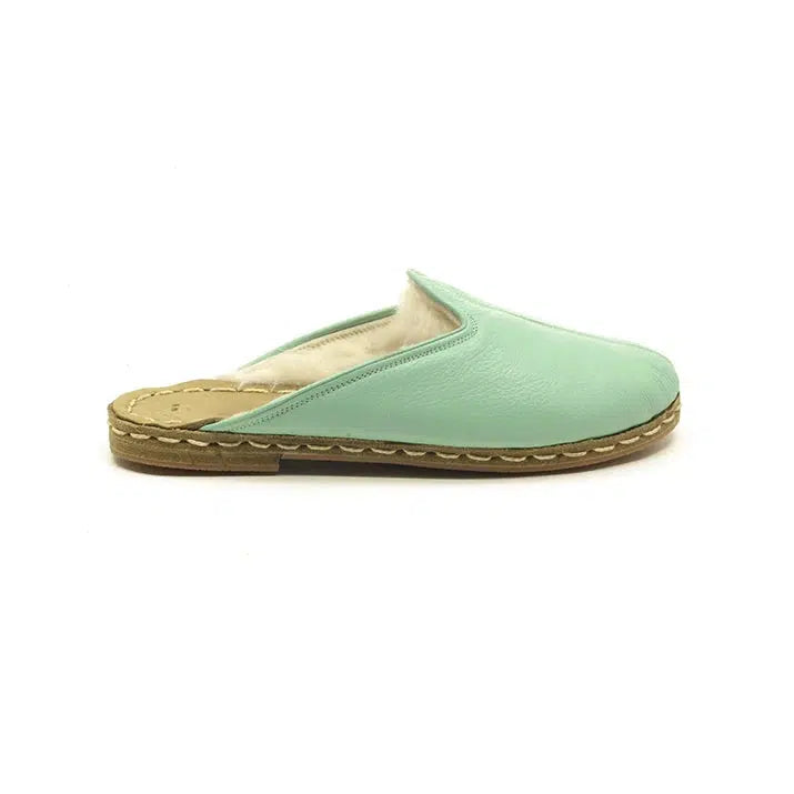 turquoise winter sheepskin slippers