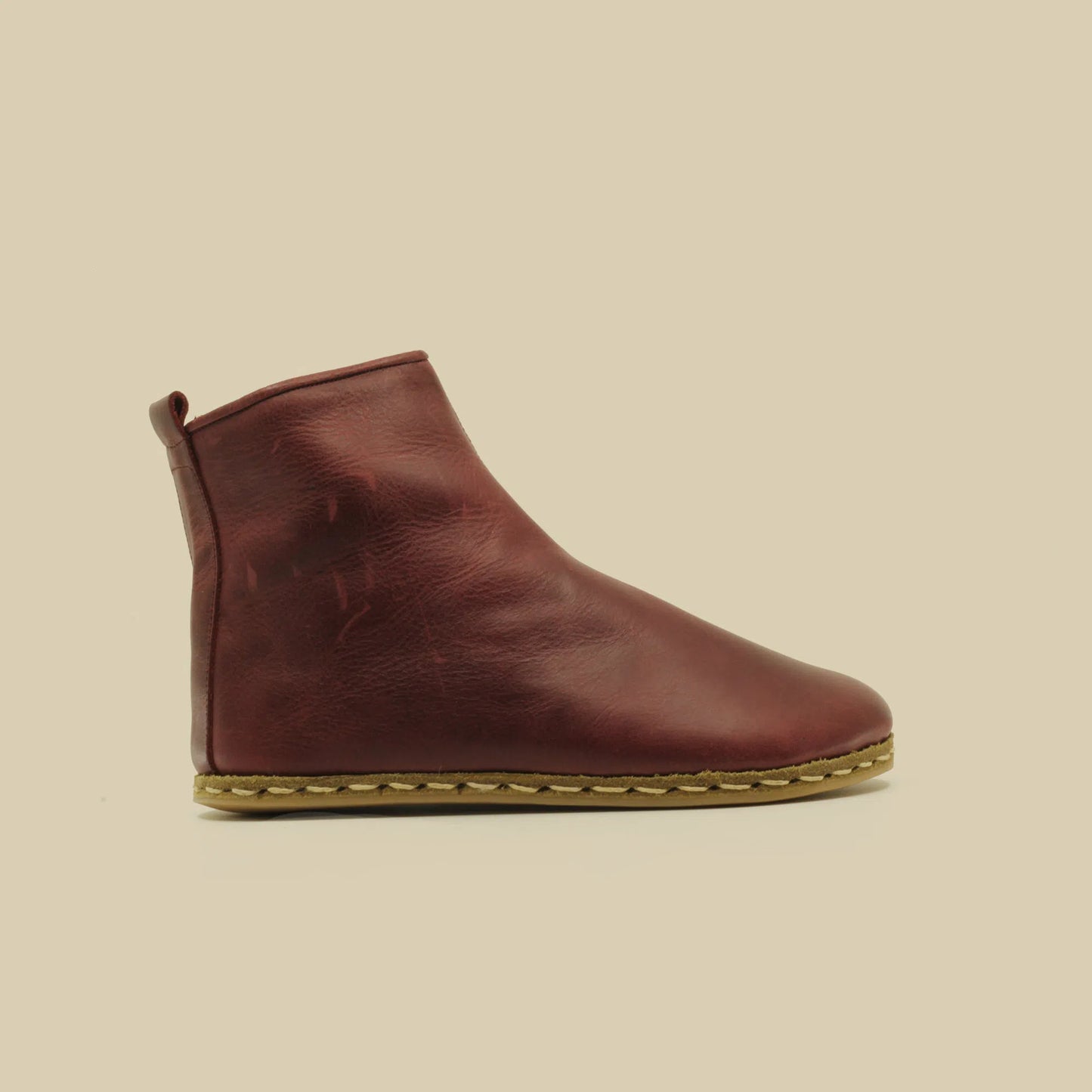 walking barefoot burgundy leather boots men