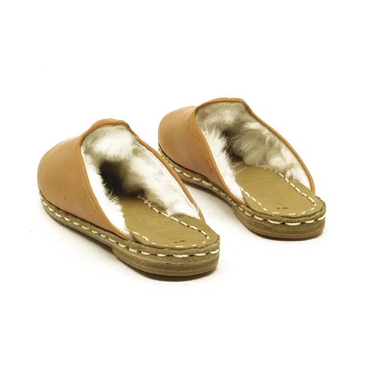 winter sheepskin slippers light brown womens