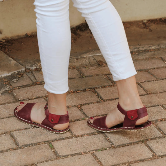 womens band burgundy leather barefoot huarache sandals