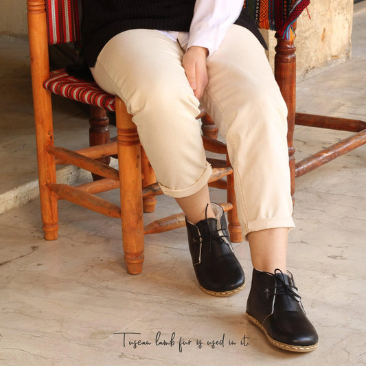 womens black barefoot grounding ankle boots leather style