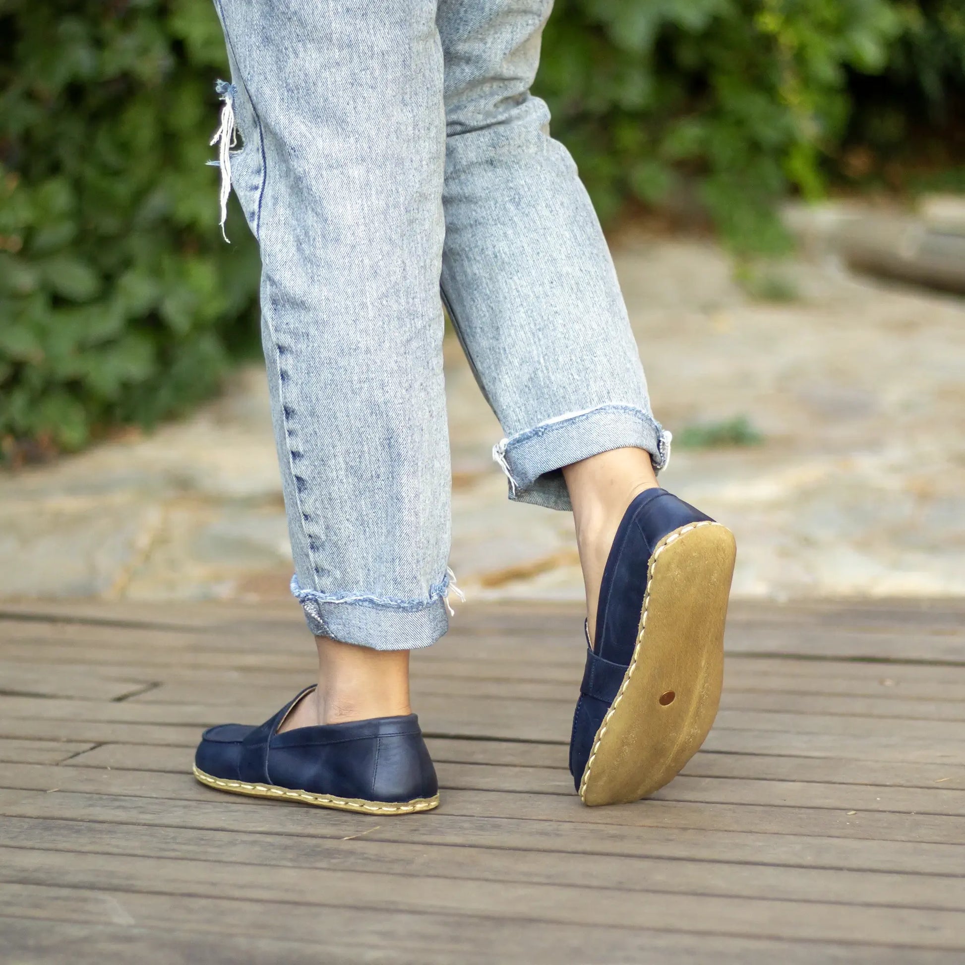 womens crazy navy blue leather barefoot earthing shoes