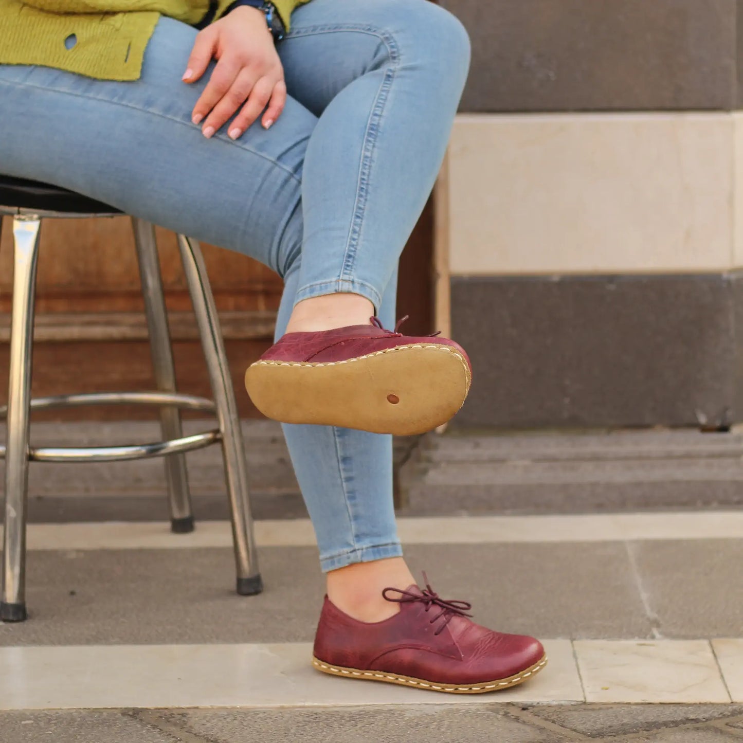 womens leather barefoot shoes burgundy handmade