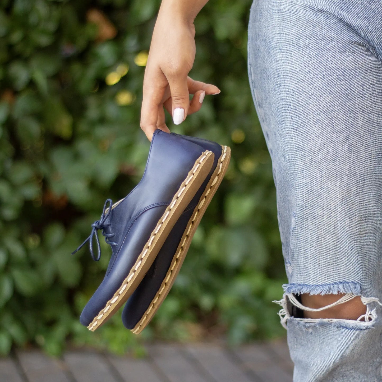 womens leather barefoot shoes navy blue handmade