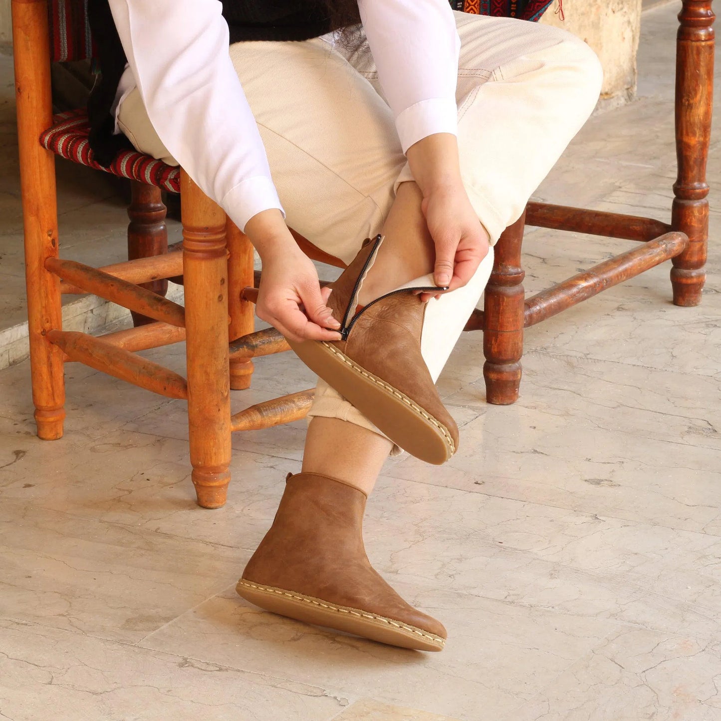 womens matte brown barefoot boots with zipper stylish