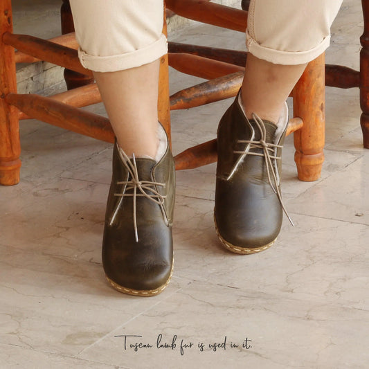 womens military green barefoot grounding ankle boots leather