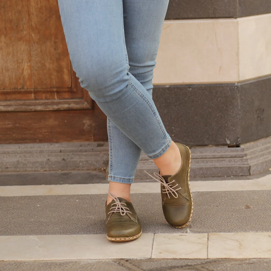 womens military green handmade barefoot leather shoes