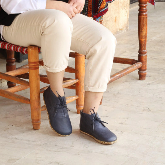 womens navy blue oxford earthing boots leather grounding wear