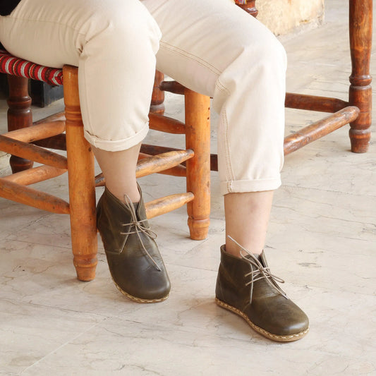 womens olive green oxford earthing boots leather grounding wear