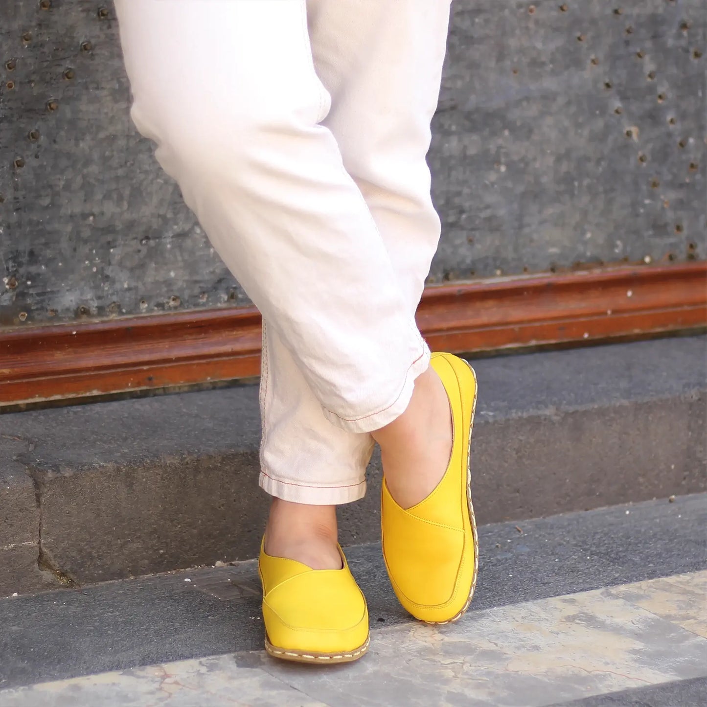 yellow handmade barefoot flexible loafers women