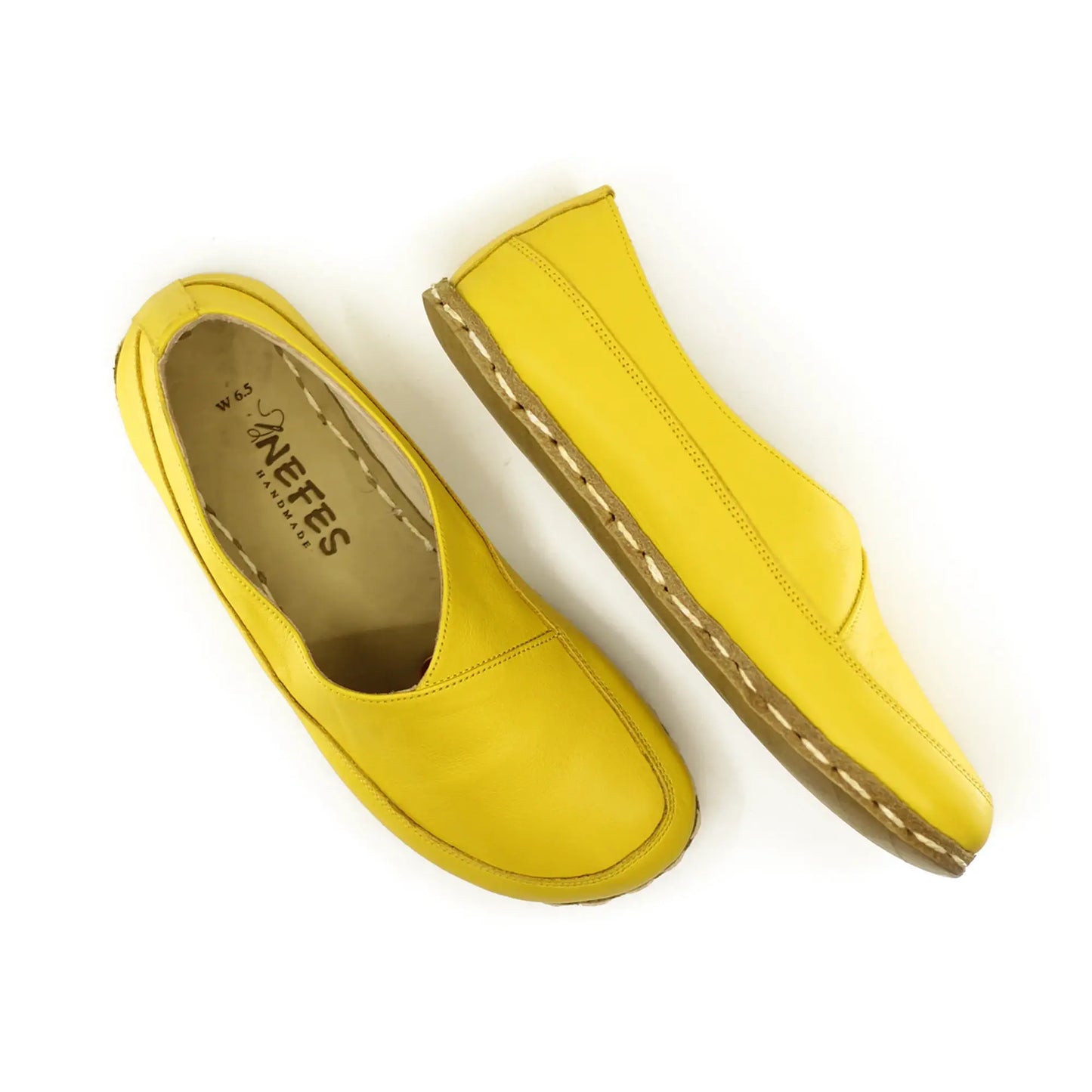 yellow handmade barefoot slip on loafers women