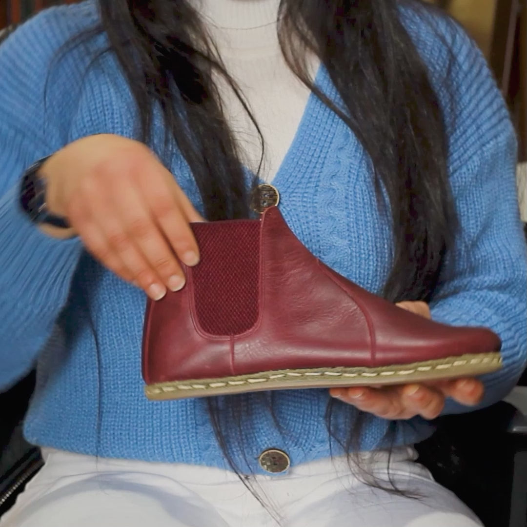 Chelsea Barefoot Boots Burgundy Handmade Women's