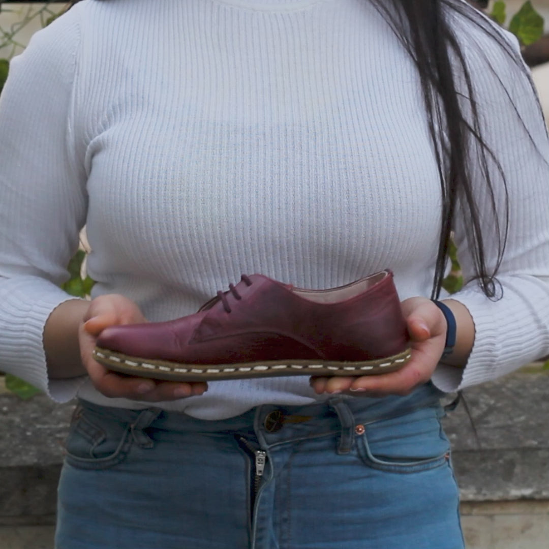Handmade Barefoot Leather Shoes Burgundy for Women