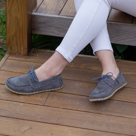 Gray Women's Leather Earthing Barefoot Shoes